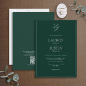 QR Code Classic Emerald Green Monogram Weddenschap Kaart