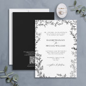 QR Code Classic Formal Black White Leafy Weddensch Kaart