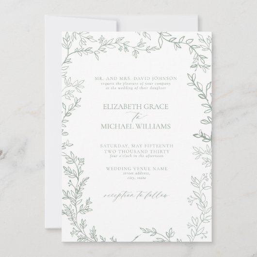 QR Code Classic Formal Elegant Sage Green Wedding Kaart (Voorkant)
