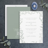 QR Code Classic Formal Elegant Sage Green Wedding Kaart