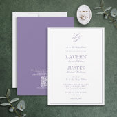 QR Code Classic Lavender Script Monogram Weddensch Kaart