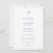 QR Code Classic Lavender Script Monogram Weddensch Kaart (Voorkant)