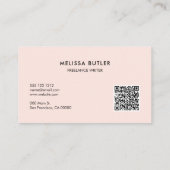 QR Code Classy Minimale Blush Roze Visitekaartje (Achterkant)
