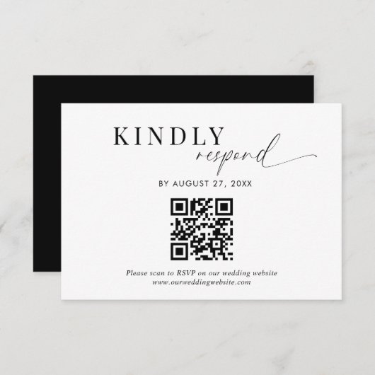 QR Code Classy Zwart Wit Script Bruiloft Informatiekaartje (Voorkant / Achterkant)