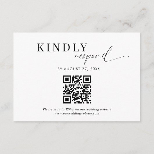 QR Code Classy Zwart Wit Script Bruiloft Informatiekaartje (Voorkant)