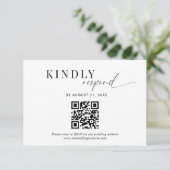 QR Code Classy Zwart Wit Script Bruiloft Informatiekaartje (Staand voorkant)
