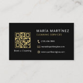 QR Code Cleaning Services Black Gold Minimalist Visitekaartje (Achterkant)