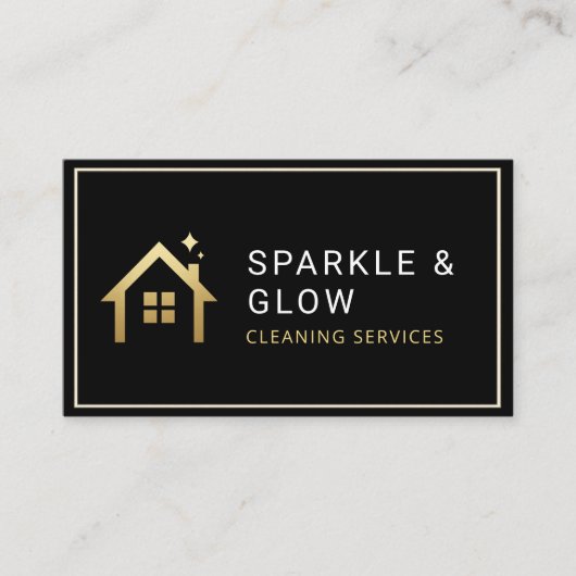 QR Code Cleaning Services Black Gold Minimalist Visitekaartje (Voorkant)