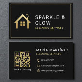 QR Code Cleaning Services Black Gold Minimalist Visitekaartje