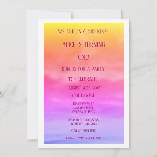 QR Code Cloud Nine Meisjes Verjaardagsfeest 1e roz Kaart (Voorkant)