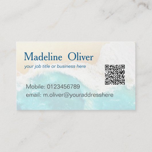 QR Code Coastal Ocean Beach Moderne Waterverf Visitekaartje (Achterkant)