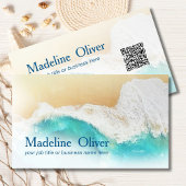 QR Code Coastal Ocean Beach Moderne Waterverf Visitekaartje