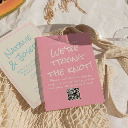 QR Code Colorful Pastel Hand Written Fun Wedding Kaart