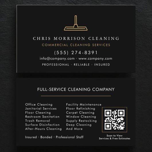 QR Code Commercial Cleaning Black Gold Visitekaartje