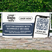 QR Code Company Logo Blauw Indoor Outdoor Vinyl Spandoek