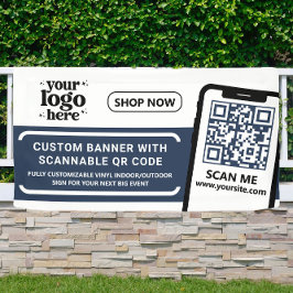 QR Code Company Logo Blauw Indoor Outdoor Vinyl Spandoek