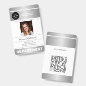 QR code company logo employee photo silver ID Badge (Front & Back)
