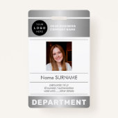 QR code company logo employee photo silver ID Badge (Voorkant)