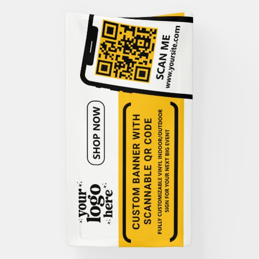 QR Code Company Logo Geel Indoor Outdoor Vinyl Spandoek (Verticaal)