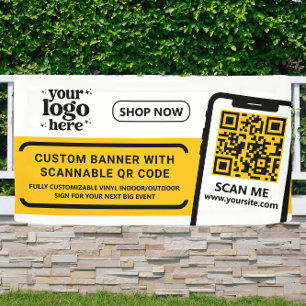 QR Code Company Logo Geel Indoor Outdoor Vinyl Spandoek