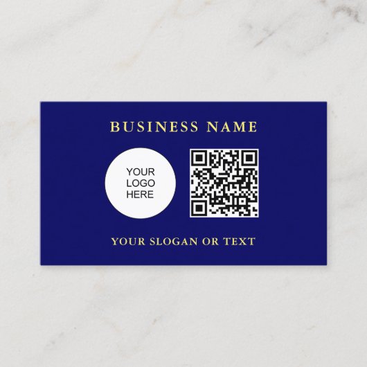 QR Code Company Logo Hier Sjabloon Navy Blue Visitekaartje (Voorkant)