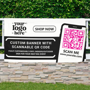 QR Code Company Logo Hot Pink Indoor Outdoor Vinyl Spandoek
