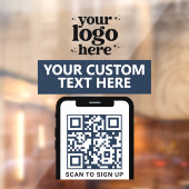 QR Code Company Logo Modern Minimalistisch Marine  Raamsticker (Vel 2)