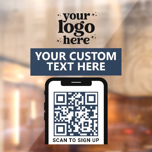 QR Code Company Logo Modern Minimalistisch Marine  Raamsticker (Vel 2)