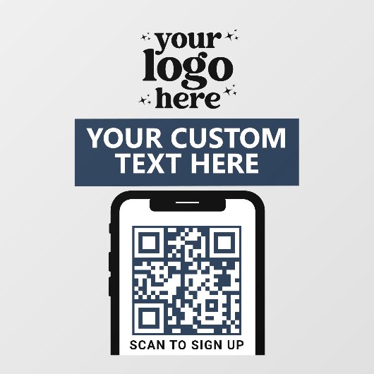 QR Code Company Logo Modern Minimalistisch Marine  Raamsticker (Vel)