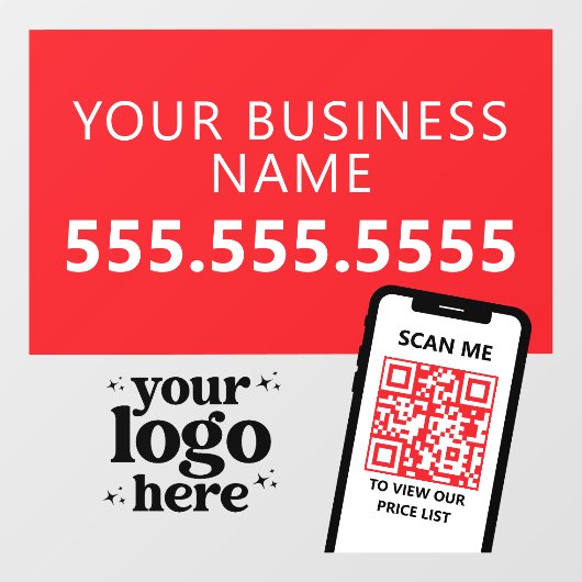 QR Code Company Logo Modern Minimalistisch Rood Vi Raamsticker (Vel)