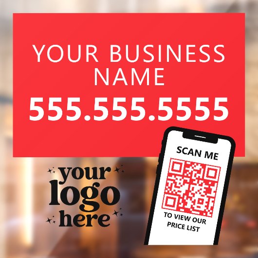 QR Code Company Logo Modern Minimalistisch Rood Vi Raamsticker (Vel 2)