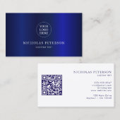 QR Code Company Logo Navy Blue Gradient Modern Visitekaartje (Voorkant / Achterkant)
