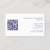 QR Code Company Logo Navy Blue Gradient Modern Visitekaartje (Achterkant)