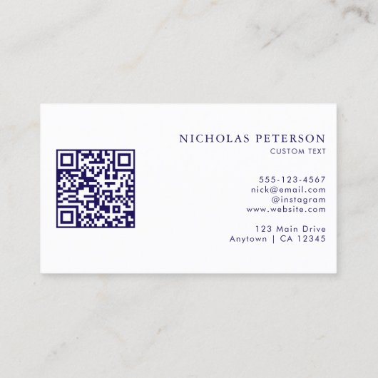 QR Code Company Logo Navy Blue Gradient Modern Visitekaartje (Achterkant)