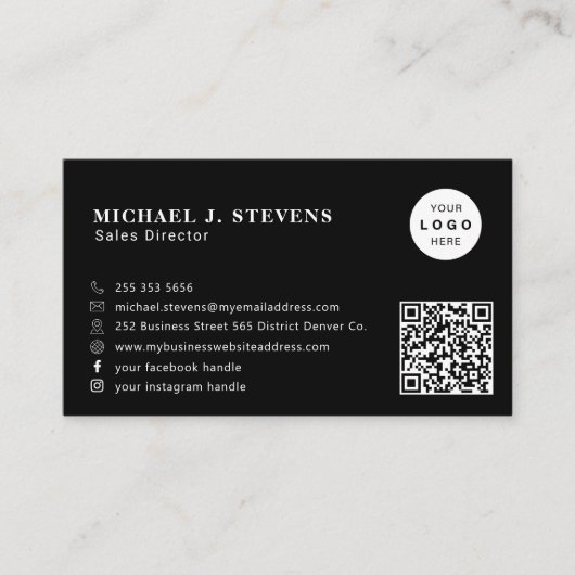 QR code company logo professional black Visitekaartje (Voorkant)