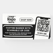 QR Code Company Logo Zwart Indoor Outdoor Vinyl Spandoek (Horizontaal)