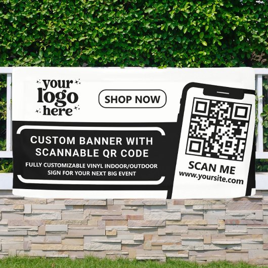 QR Code Company Logo Zwart Indoor Outdoor Vinyl Spandoek