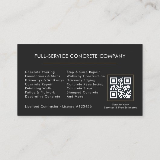 QR Code Concrete & Cement Services Company Visitekaartje (Achterkant)