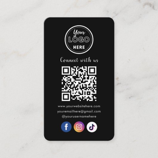 QR Code Connect Met Ons Trendy Social Media Zwart Informatiekaartje (Voorkant)