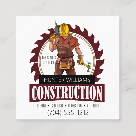 QR Code Construction Carpenter Moderne Professiona Vierkante Visitekaartje (Voorkant)