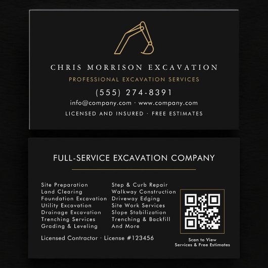 QR Code Construction Excavator Heavy Equipment Visitekaartje
