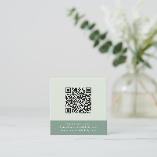 QR-code Contact Website Mint Kleurblok Vierkante Visitekaartje (Staand voorkant)