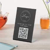 QR Code Contactloos Menu Logo Zwart Modern Reclamebord Met Voetstuk (Insitu)