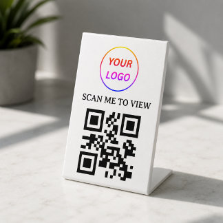 QR Code Contactloos Menulogo Wit Minimalistisch Vo Reclamebord Met Voetstuk