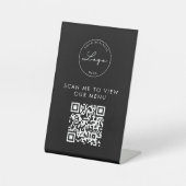 QR-code | Contactloos Scan Menu Logo Zwart Modern Reclamebord Met Voetstuk (Voorkant)