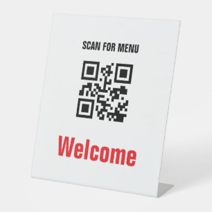 QR Code Contactloos Scannbaar Menu Zwart Wit Reclamebord Met Voetstuk