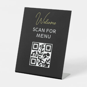 QR Code Contactloos Scannbaar Menu Zwart Wit Reclamebord Met Voetstuk