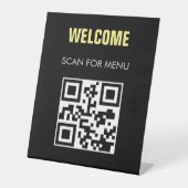 QR Code Contactloos Scannbaar Menu Zwart Wit Reclamebord Met Voetstuk (Voorkant)