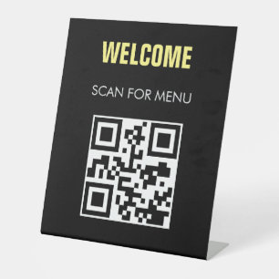 QR Code Contactloos Scannbaar Menu Zwart Wit Reclamebord Met Voetstuk