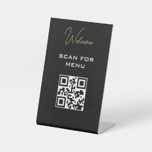 QR Code Contactloos Scannbaar Menu Zwart Wit Reclamebord Met Voetstuk